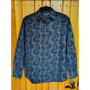 Men’s Small Beverly Hills Polo Club Button-Up Shirt Blue Paisley Long Sleeve